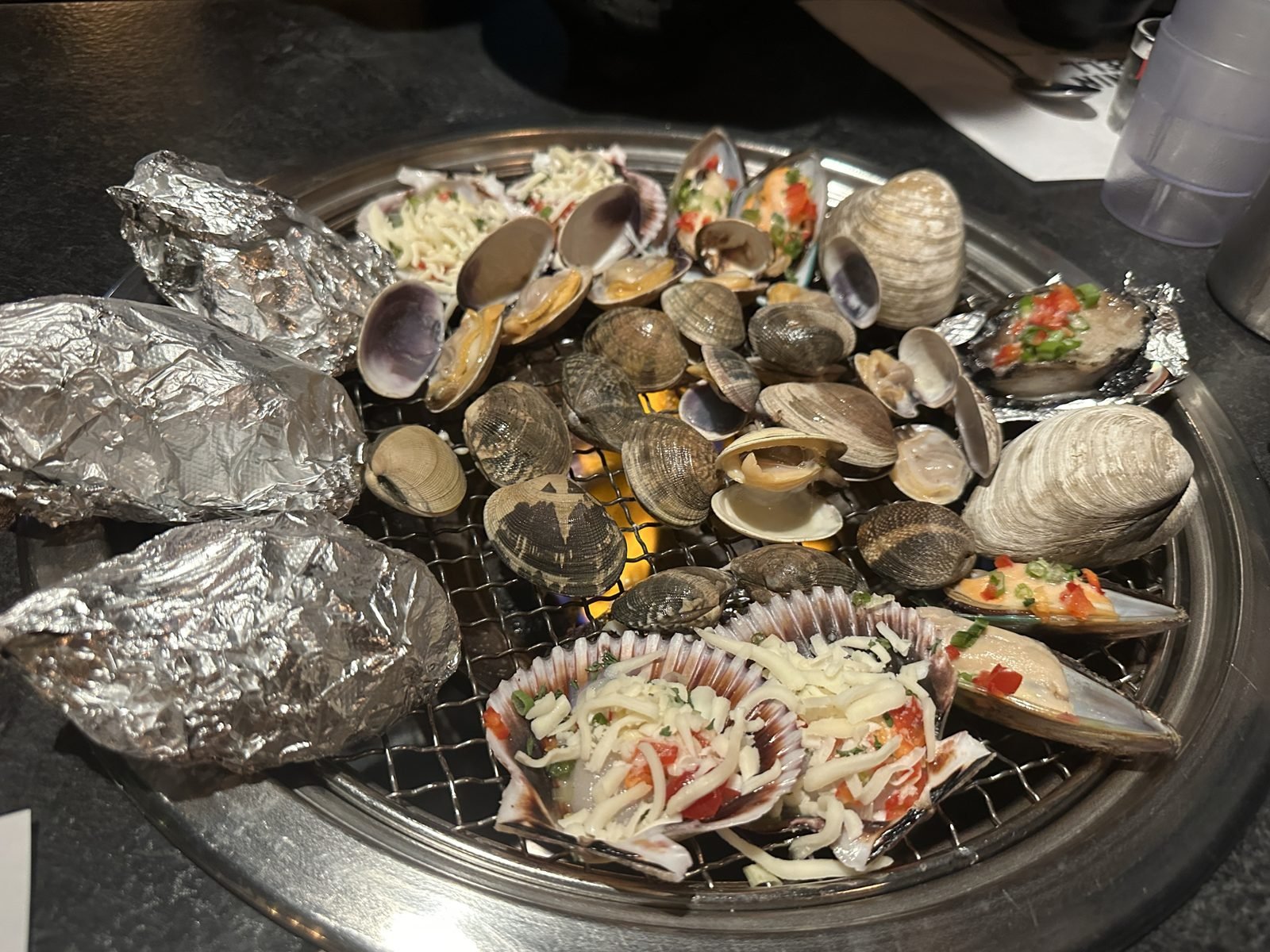 Grill spread with corn cheese at Burnin' Shell, Koreatown LA