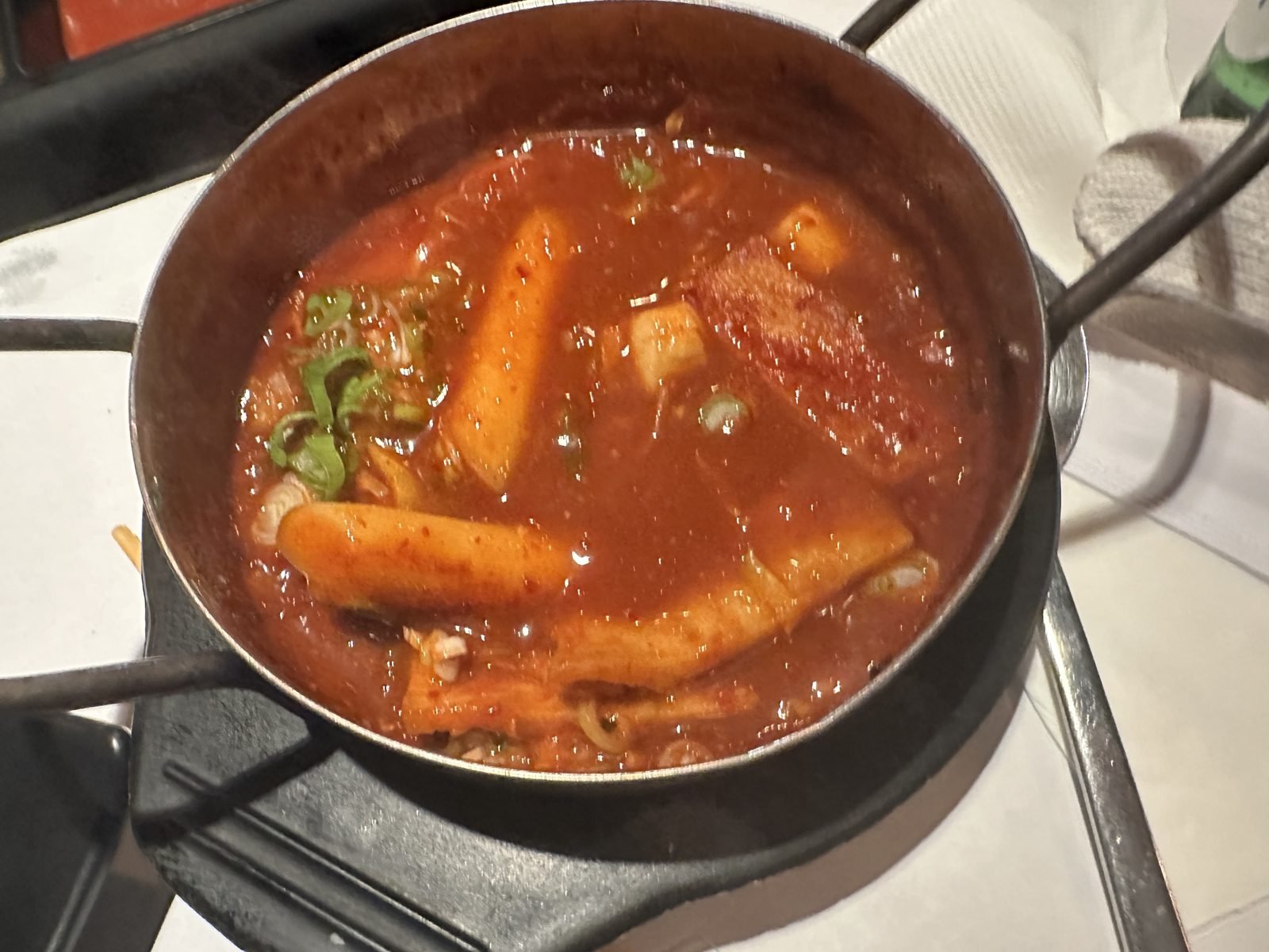 Tteokbokki served as a side at Burnin' Shell, Koreatown LA