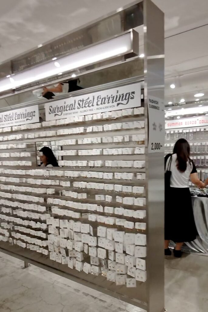 MIMILINE surgical steel earrings section display Seoul