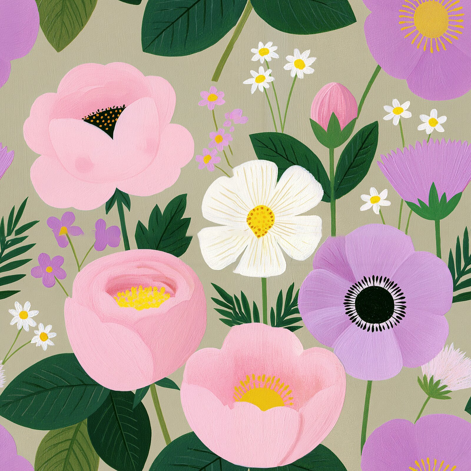 AI-generated seamless floral pattern created in Midjourney for Spoonflower