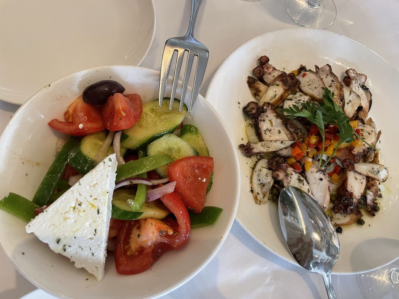 Greek salad and octopus at Avra Beverly Hills