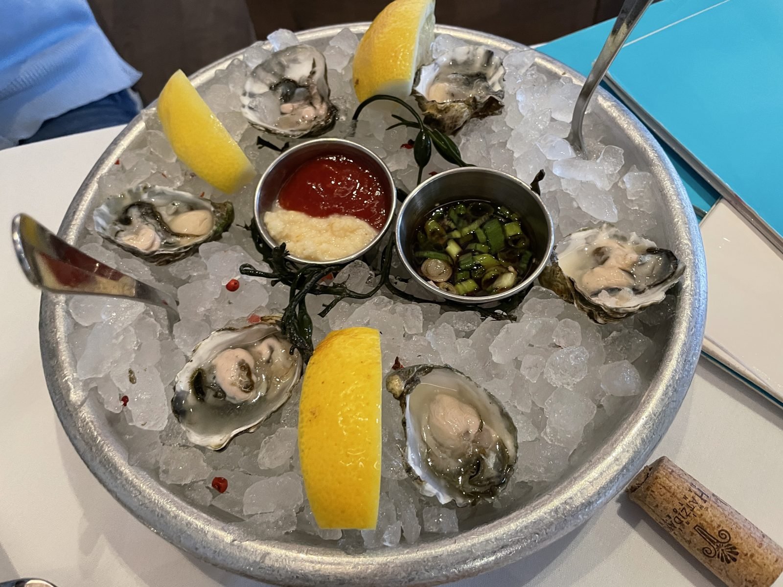 Oyster platter on crushed ice at Avra Beverly Hills