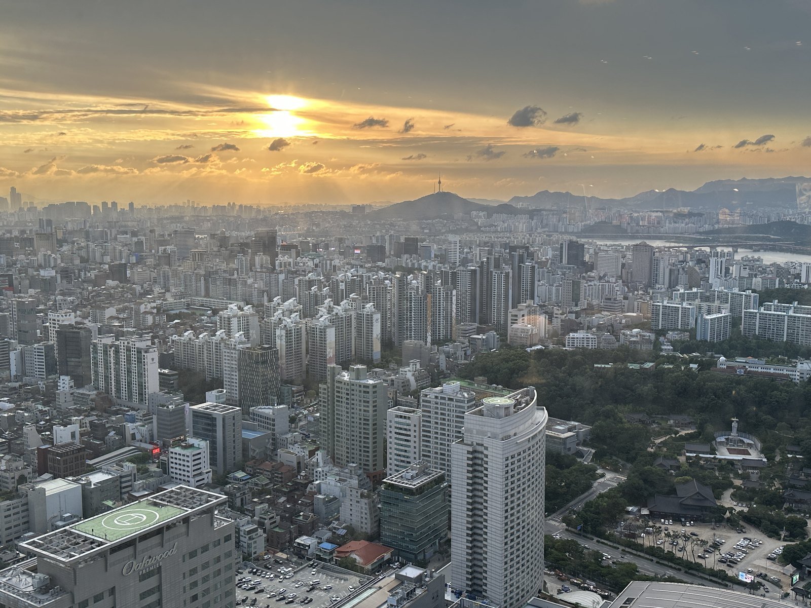 Sunset over Seoul seen from the 52nd floor of Trade Tower at Crab 52