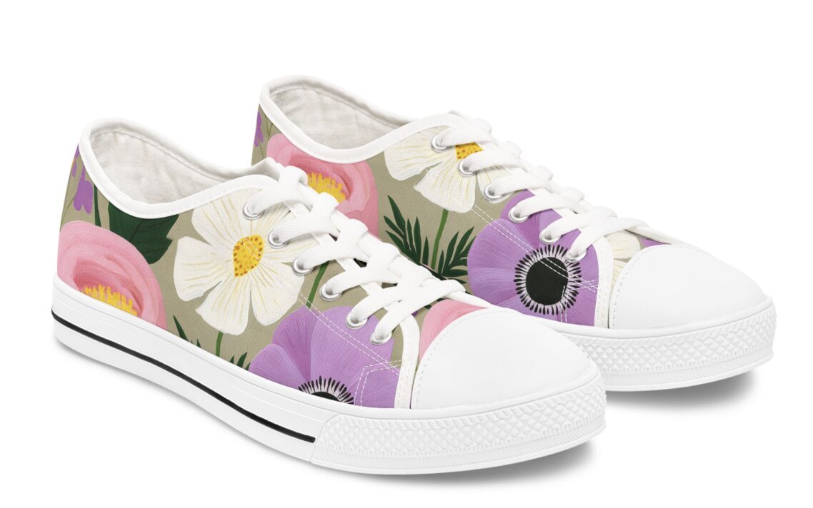 Fabric pattern previewed as sneakers using a Printify mockup