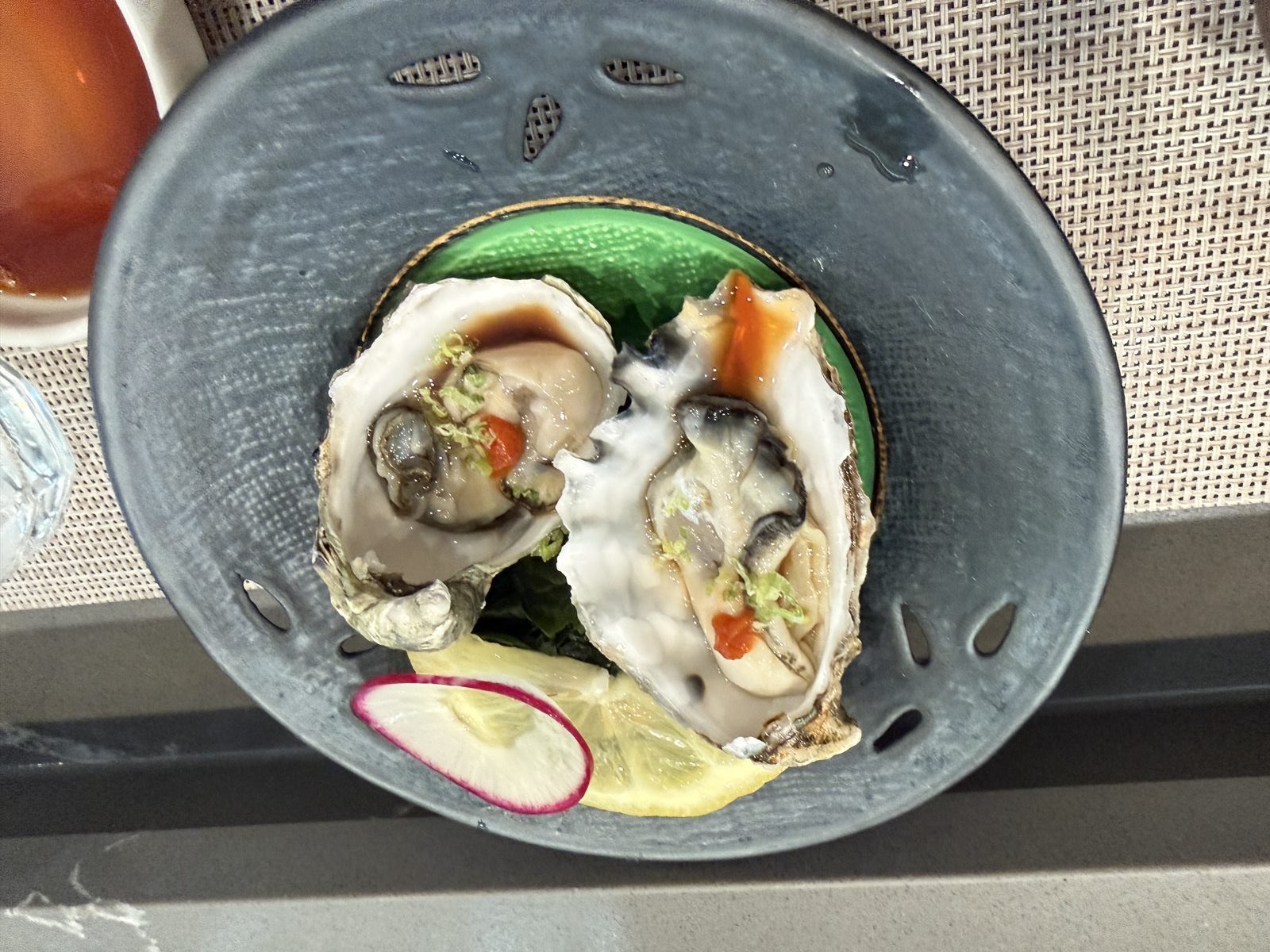 Fresh oysters on the half shell at Matsumoto sushi in Los Angeles Koreatown