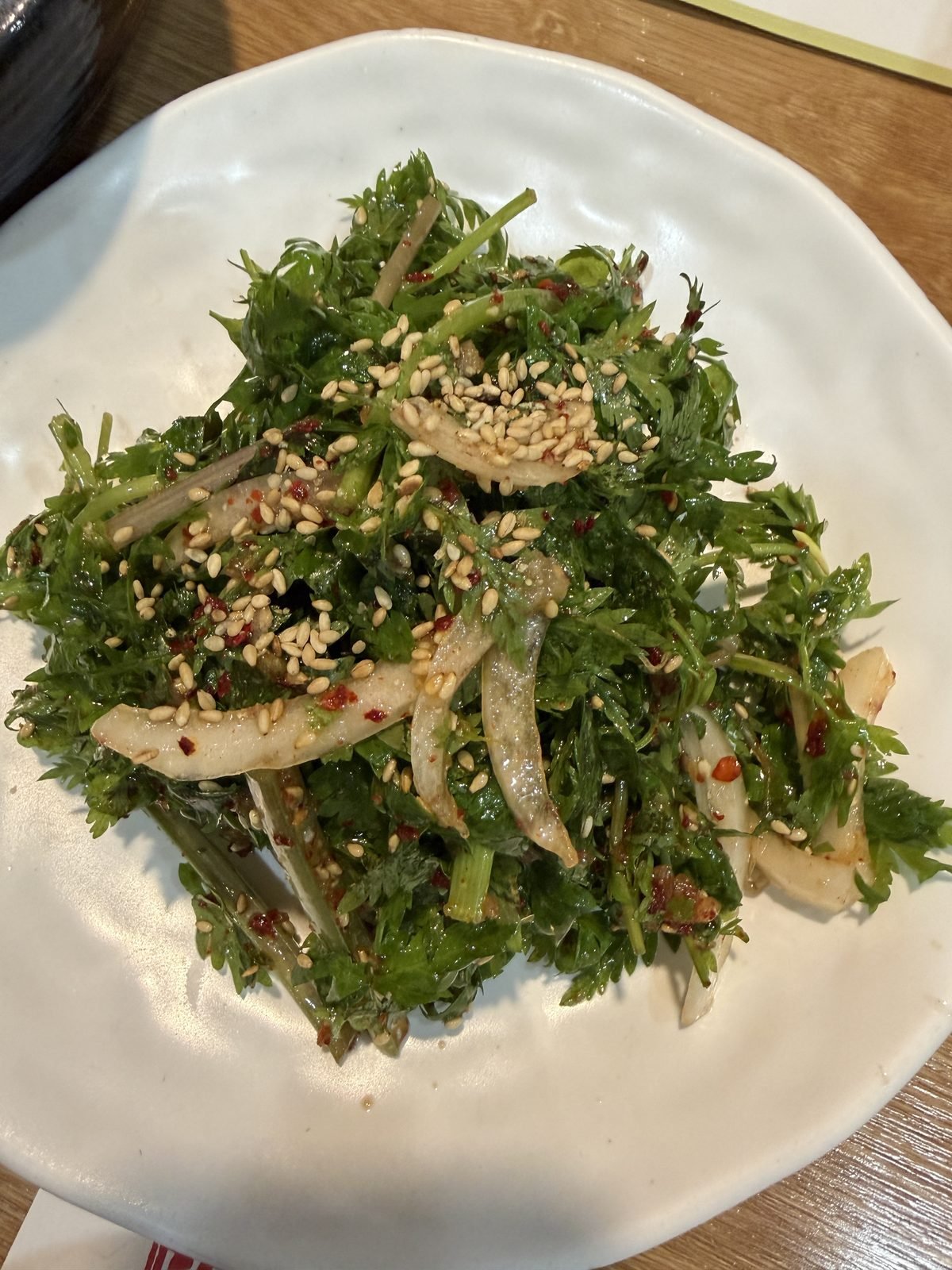Minari and fresh greens salad at Gowonnim Seoul