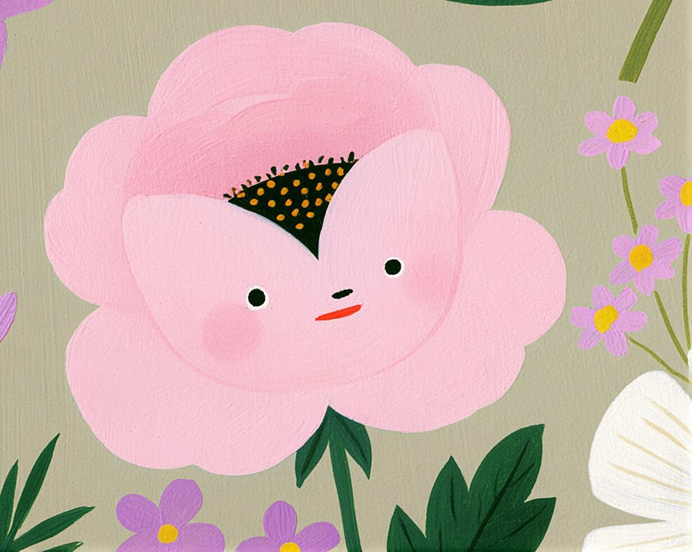 Midjourney AI artifact — a flower with a face accidentally generated in a fabric pattern