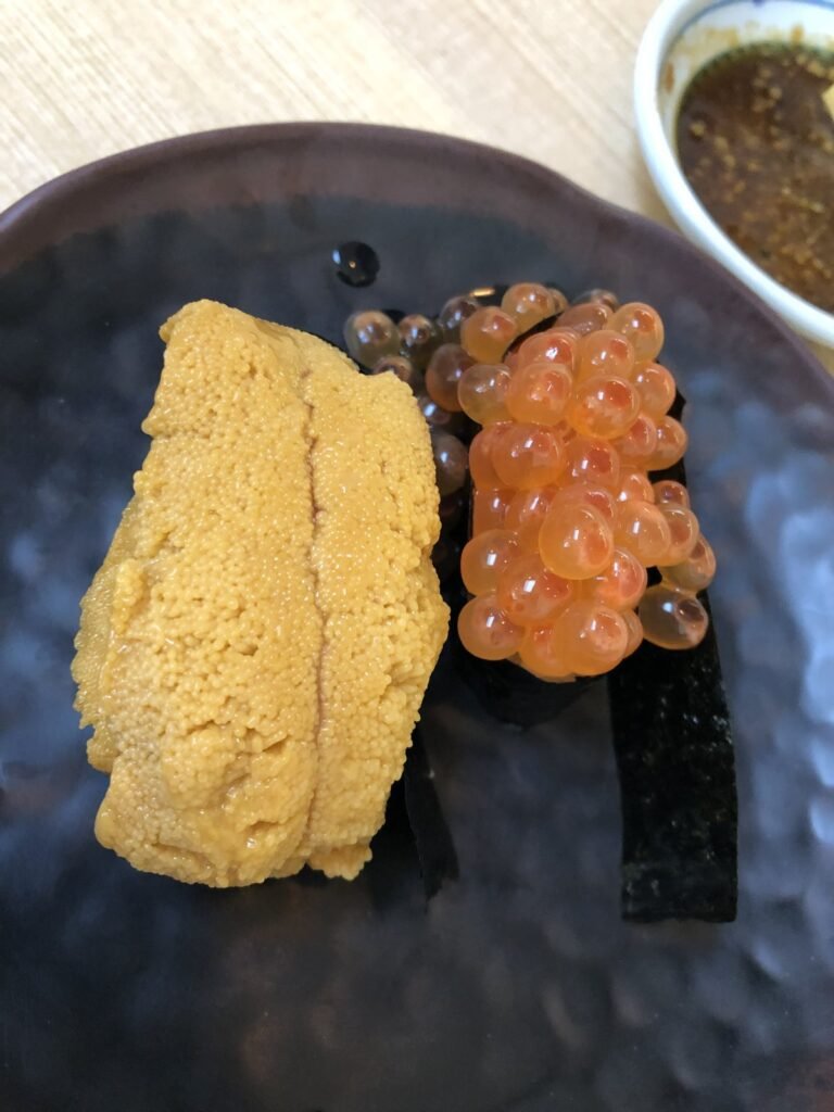 Beverly Hills Sasabune uni sea urchin and ikura salmon roe on nori