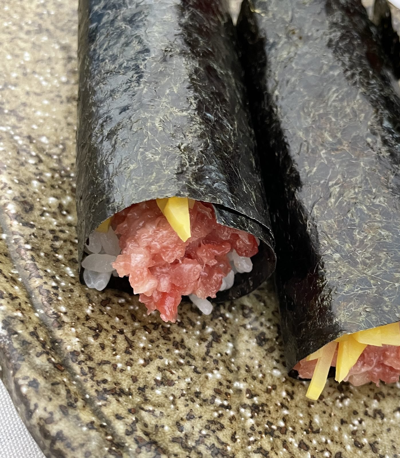 Two toro and pickled radish hand rolls at Matsumoto sushi