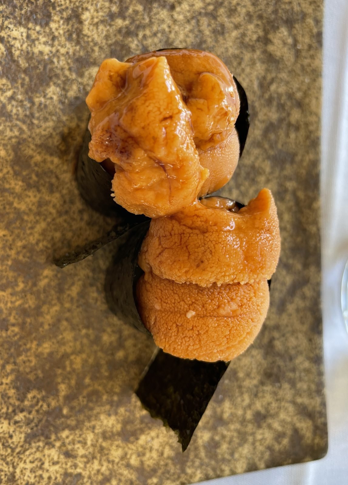 Sea urchin gunkan nigiri at Matsumoto sushi