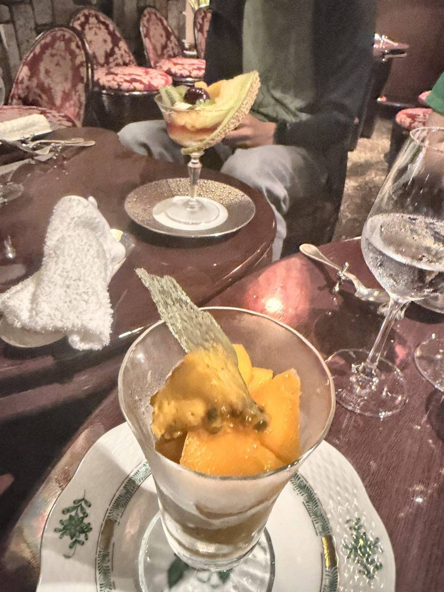 Tokyo Ginza Ukai-tei mango dessert served in the salon