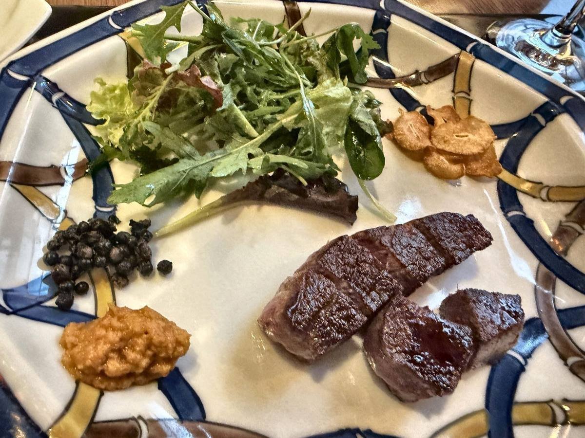 Tokyo Ginza Ukai-tei wagyu steak with condiments and salad