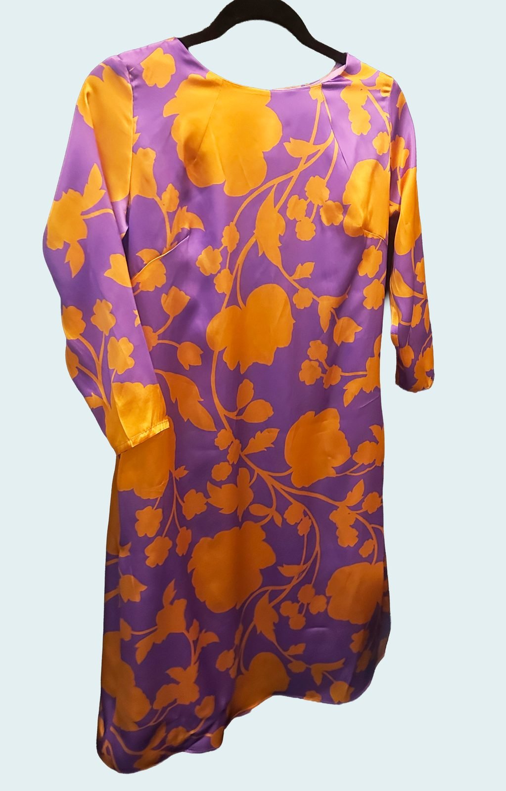 Handmade orchid and orange floral dress sewn as a gift