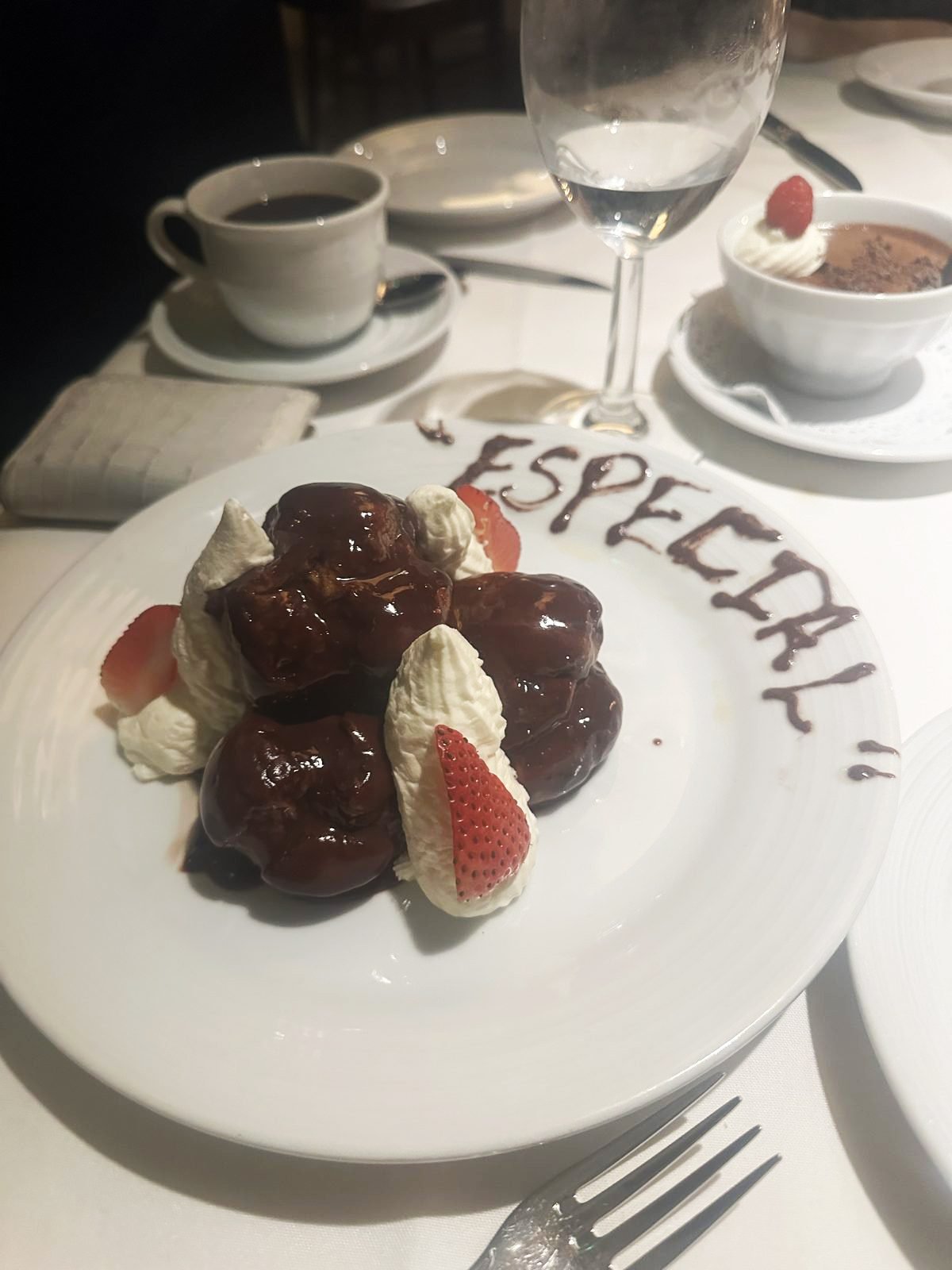 West Hollywood Madeo Ristorante birthday plate of chocolate profiteroles with strawberries