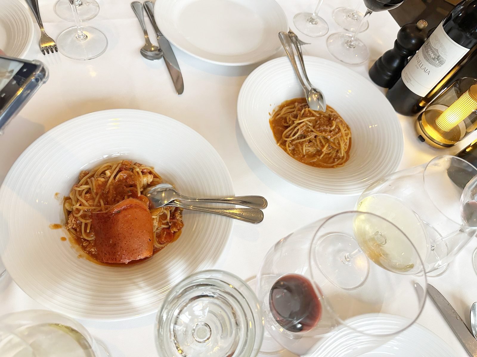 West Hollywood Madeo Ristorante lobster spaghetti in light tomato sauce with the lobster shell set on top of the pasta