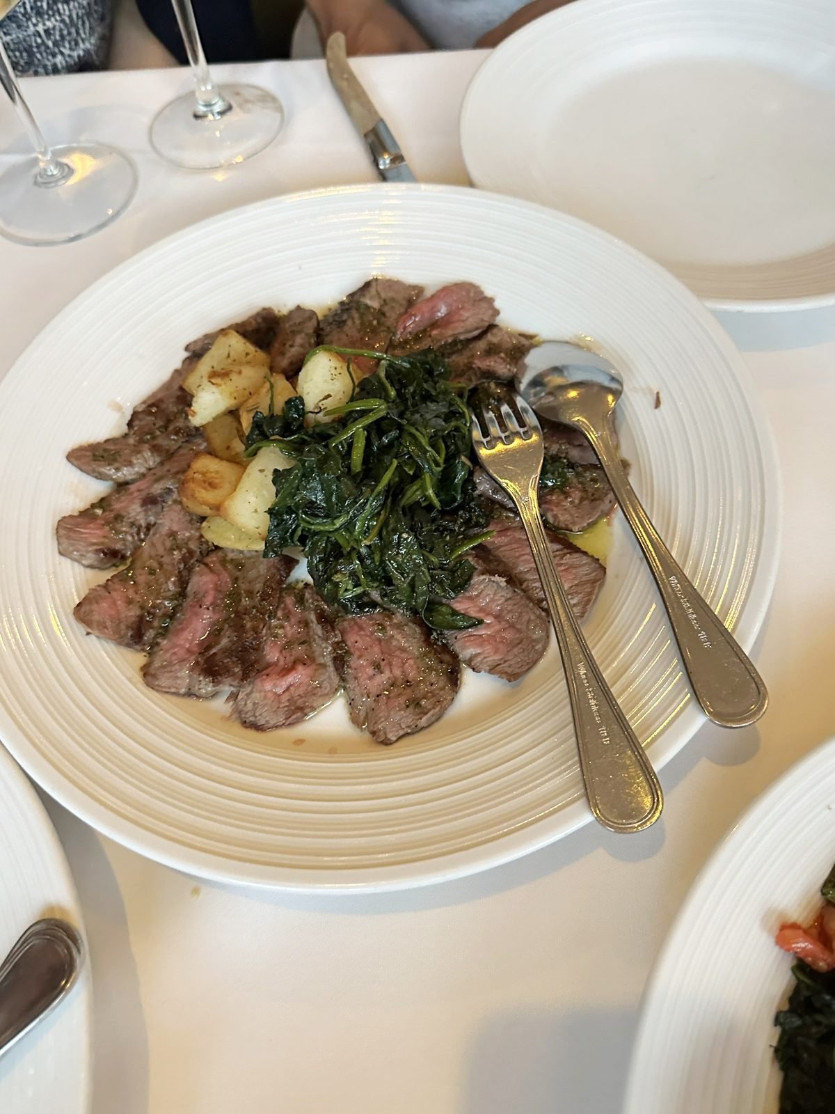 West Hollywood Madeo Ristorante tagliata sliced steak with sauteed spinach and roasted potatoes