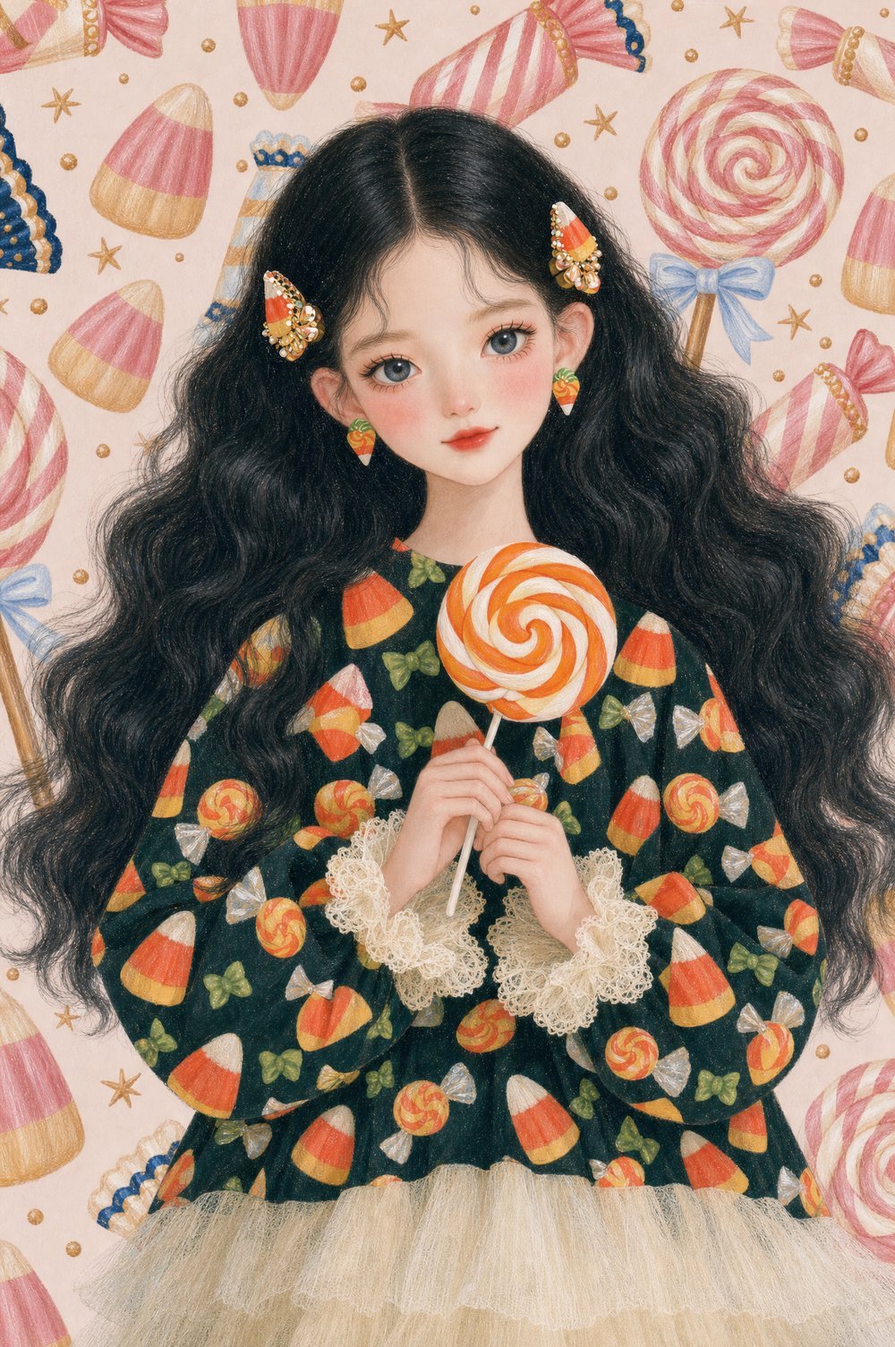 Ruby in the Candy Corn Lollipop look, Pearl & Ruby Halloween Lookbook