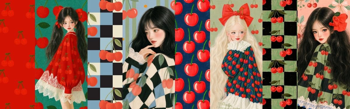 Pearl & Ruby Cherry collection banner on Spoonflower